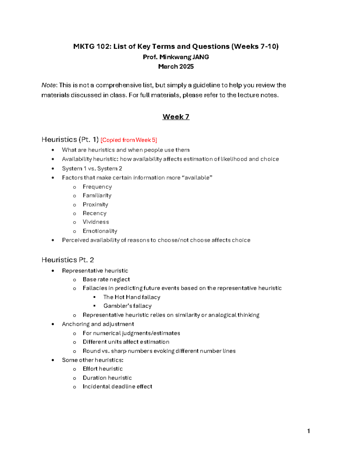 MKTG 102: Summary of key terms and concepts from weeks 7-10 - Studocu