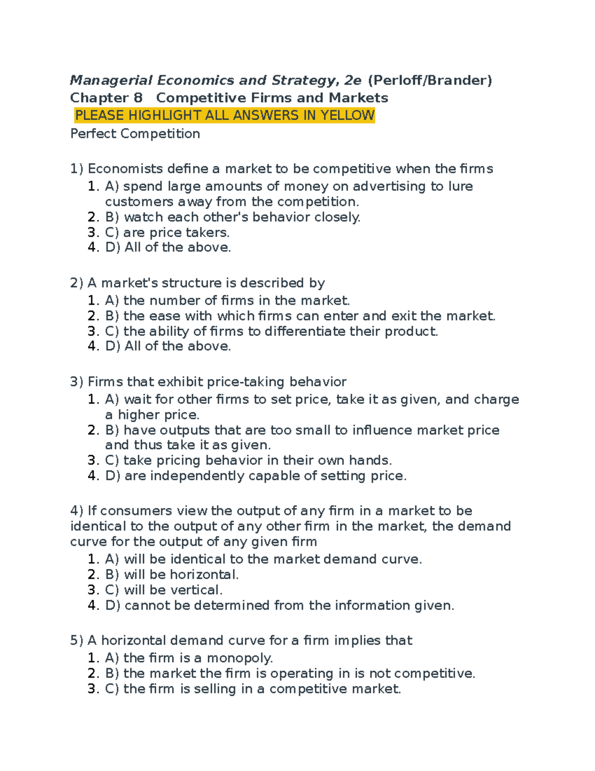 Managerial Economics - Chapter 8: Competitive Firms & Markets - Studocu