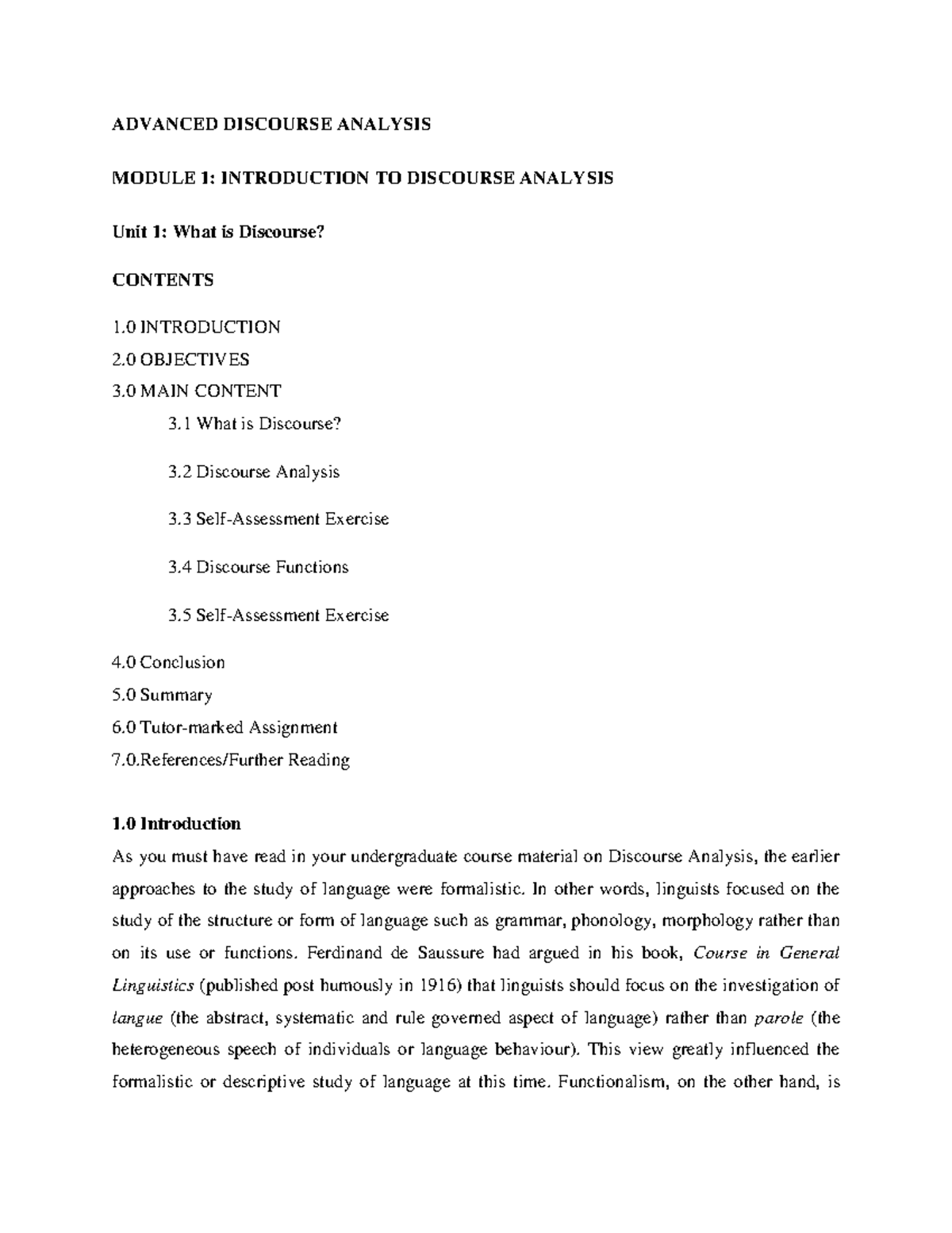 ENG852: Advanced Discourse Analysis - Module 1 Overview and Concepts ...