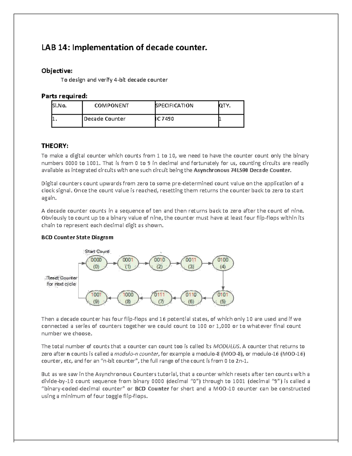 DLD Lab 14: Implementation & Solutions for Decade Counter in Ch. 4 & 5 ...