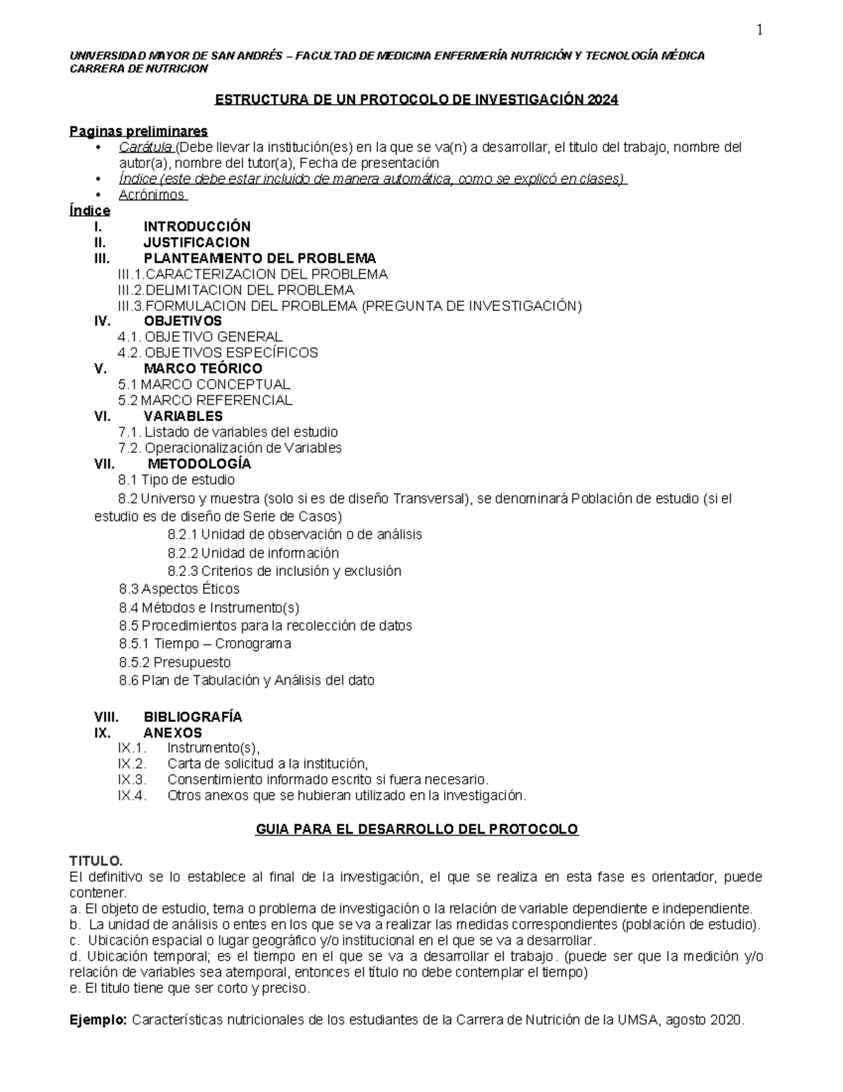 Guía para la Elaboración de Protocolos de Investigación 2024 - UMSA ...