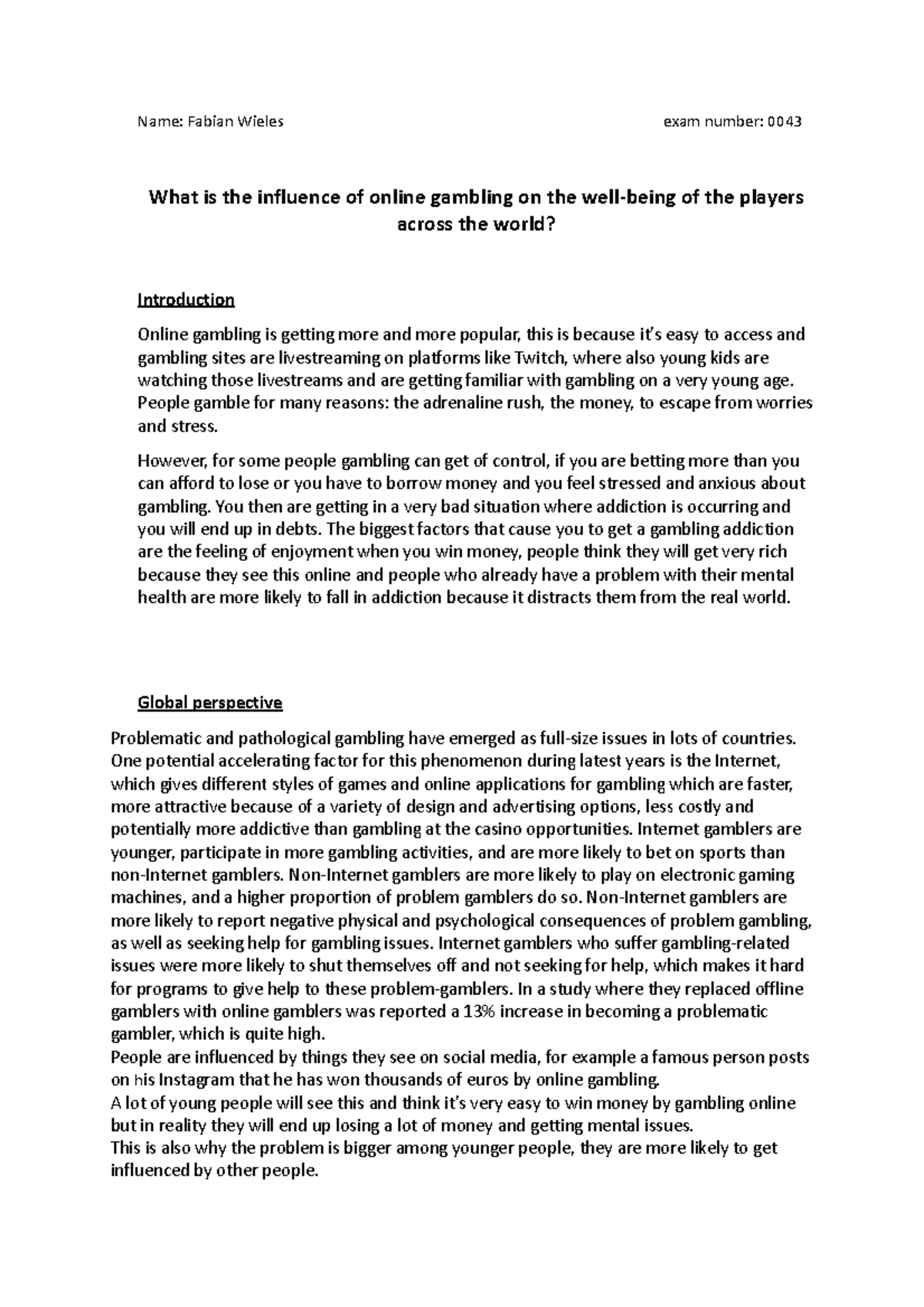 Influence of Online Gambling on Player Well-Being: A Global Perspective ...