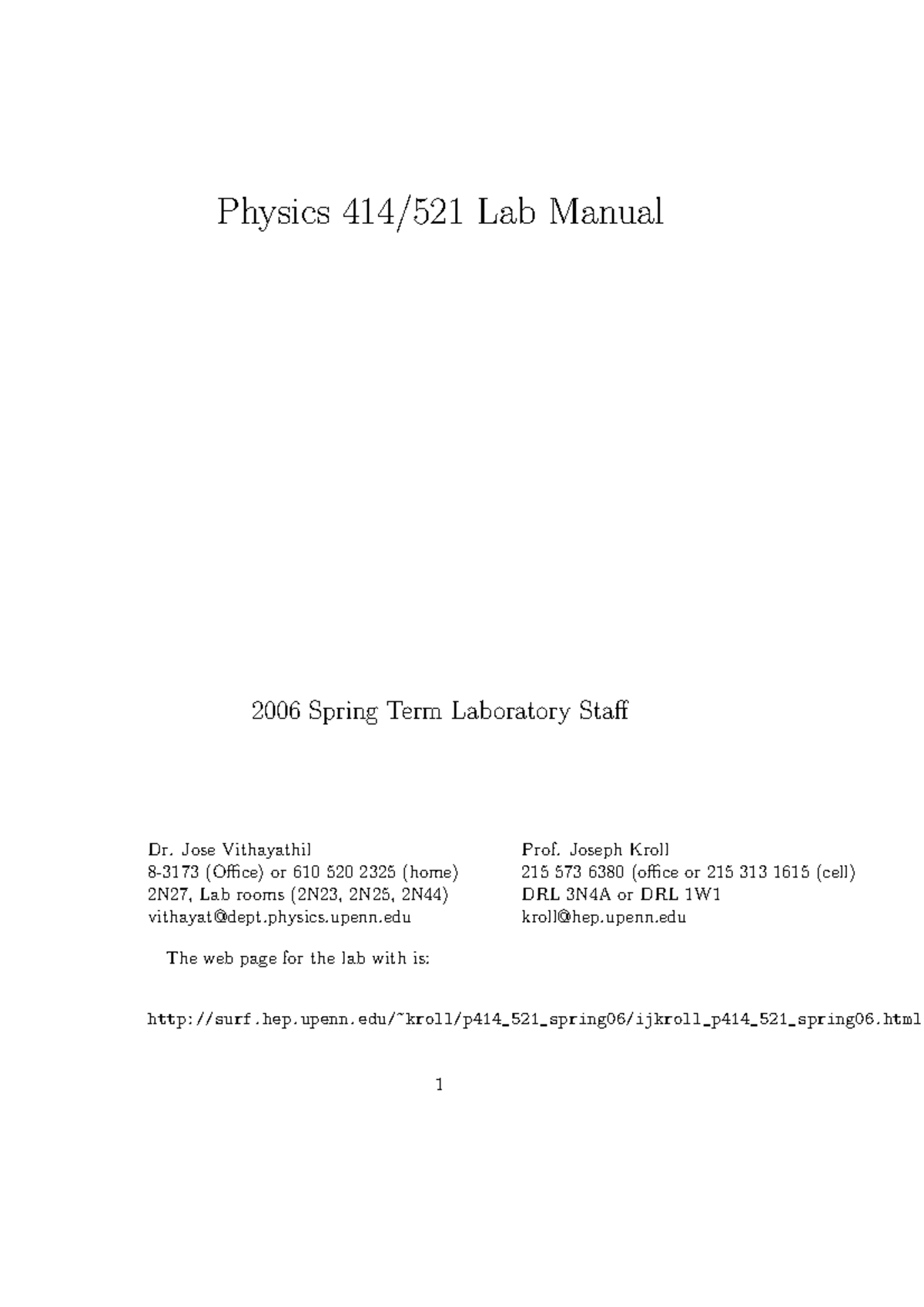 Physics 414/521 Lab Manual: Experiments and Procedures (2006) - Studocu