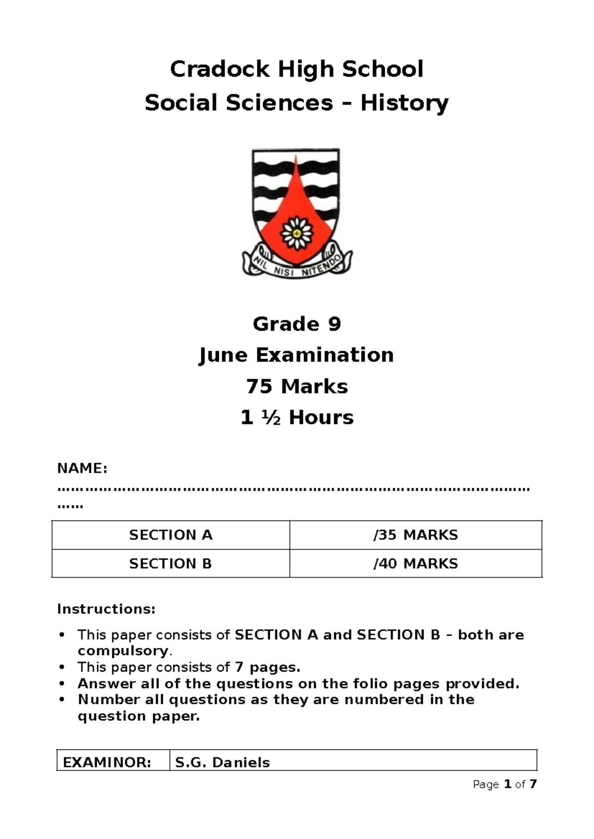 Grade 9 Technology Mid-Year Exam Paper - June 2019 - Studocu