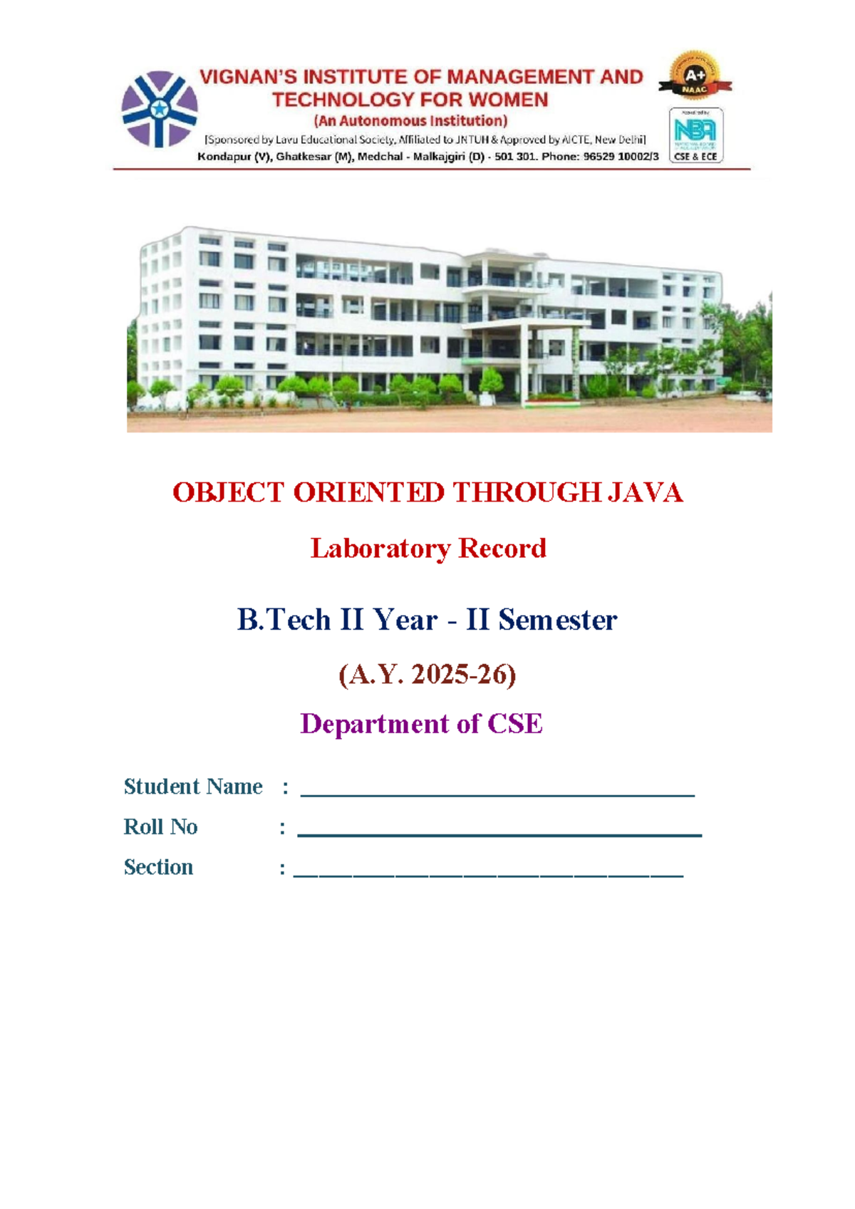 OOPJ Lab Manual - CSE B.Tech II Year II Sem (A.Y.) - Studocu
