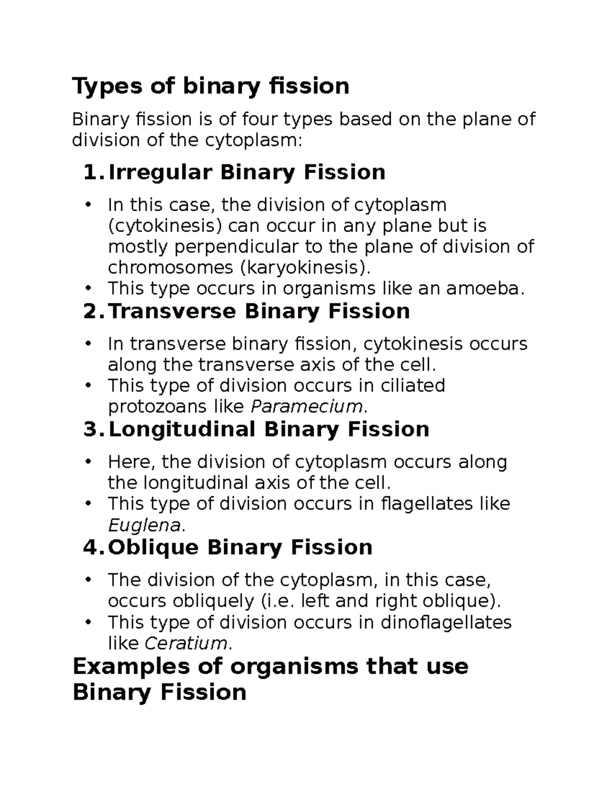 Binary Fission Examples