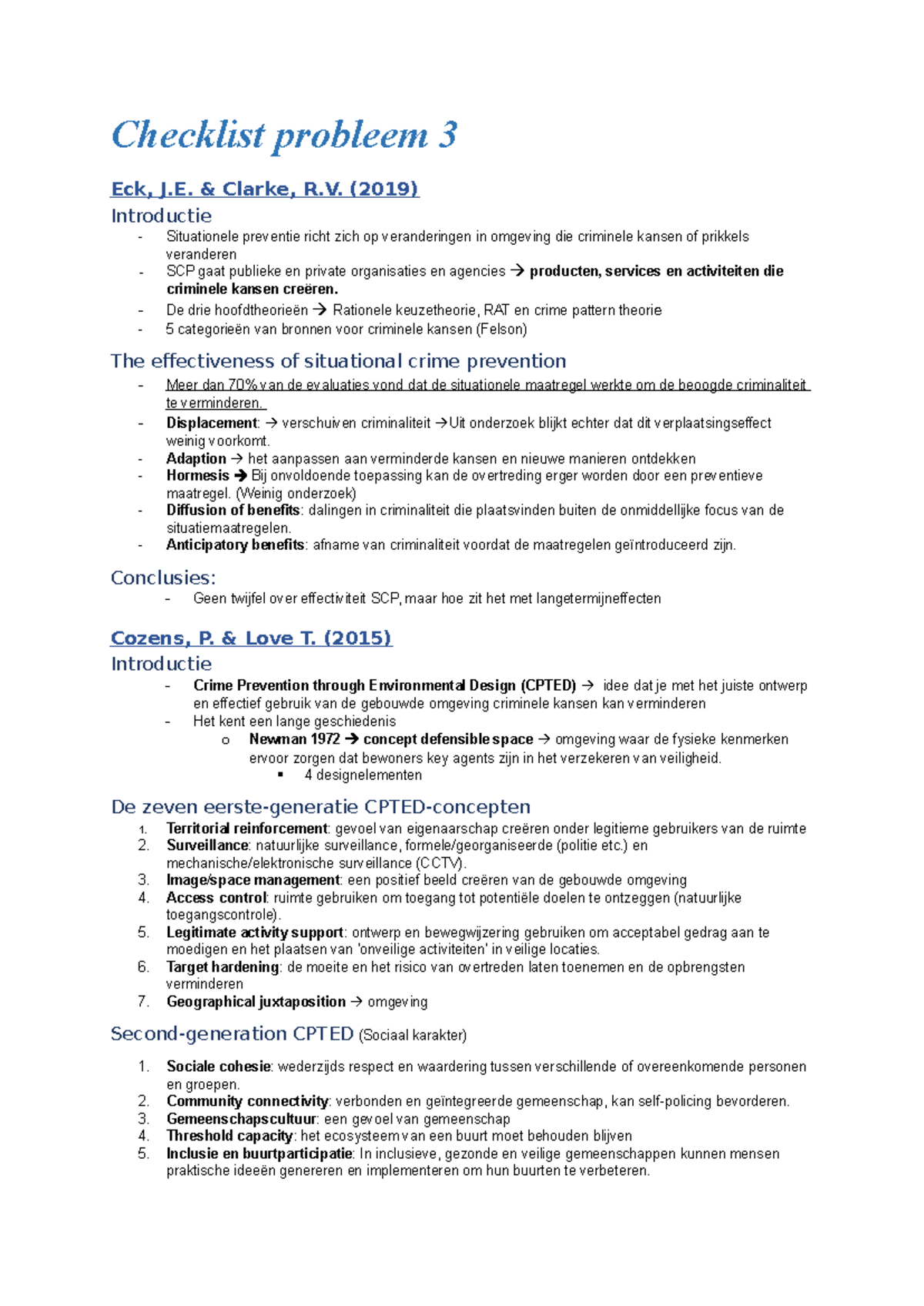 Checklist Situationele Preventie en CPTED Concepten: Probleem 3 ...