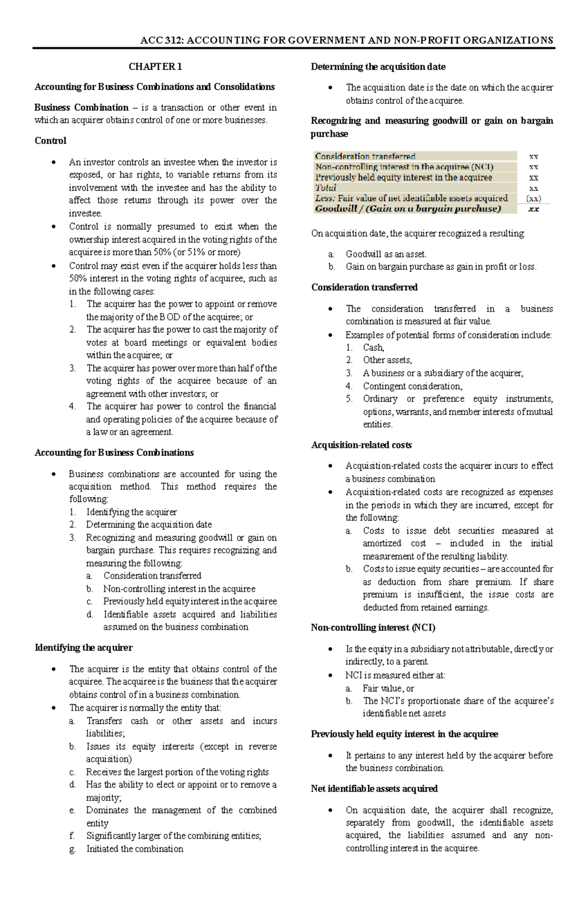 ACC 312: ACCOUNTING FOR GOVERNMENT AND ORGANIZATIONS CHAPTER 1 Business ...