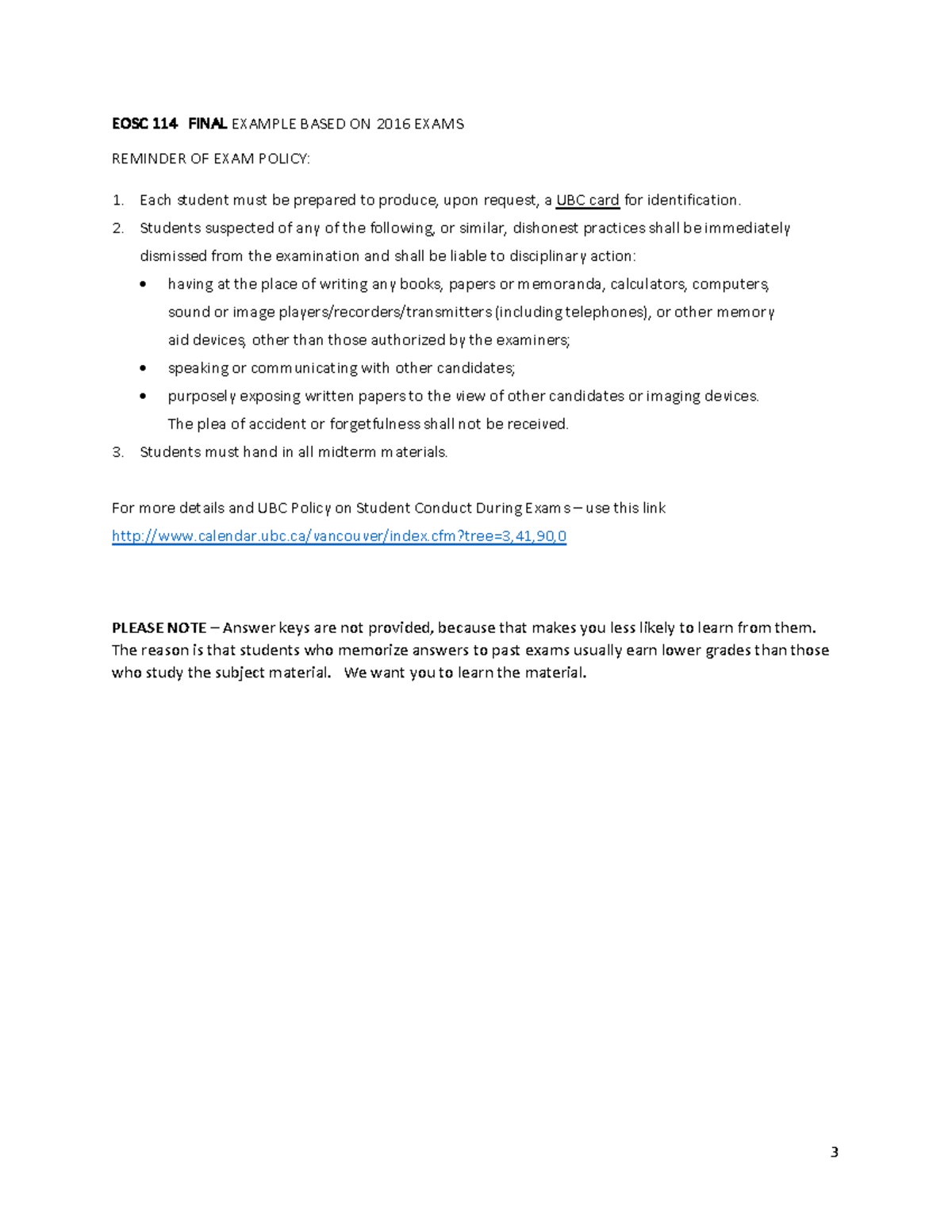 EOSC 114 Practice Final Exam Questions and Guidelines - Studocu