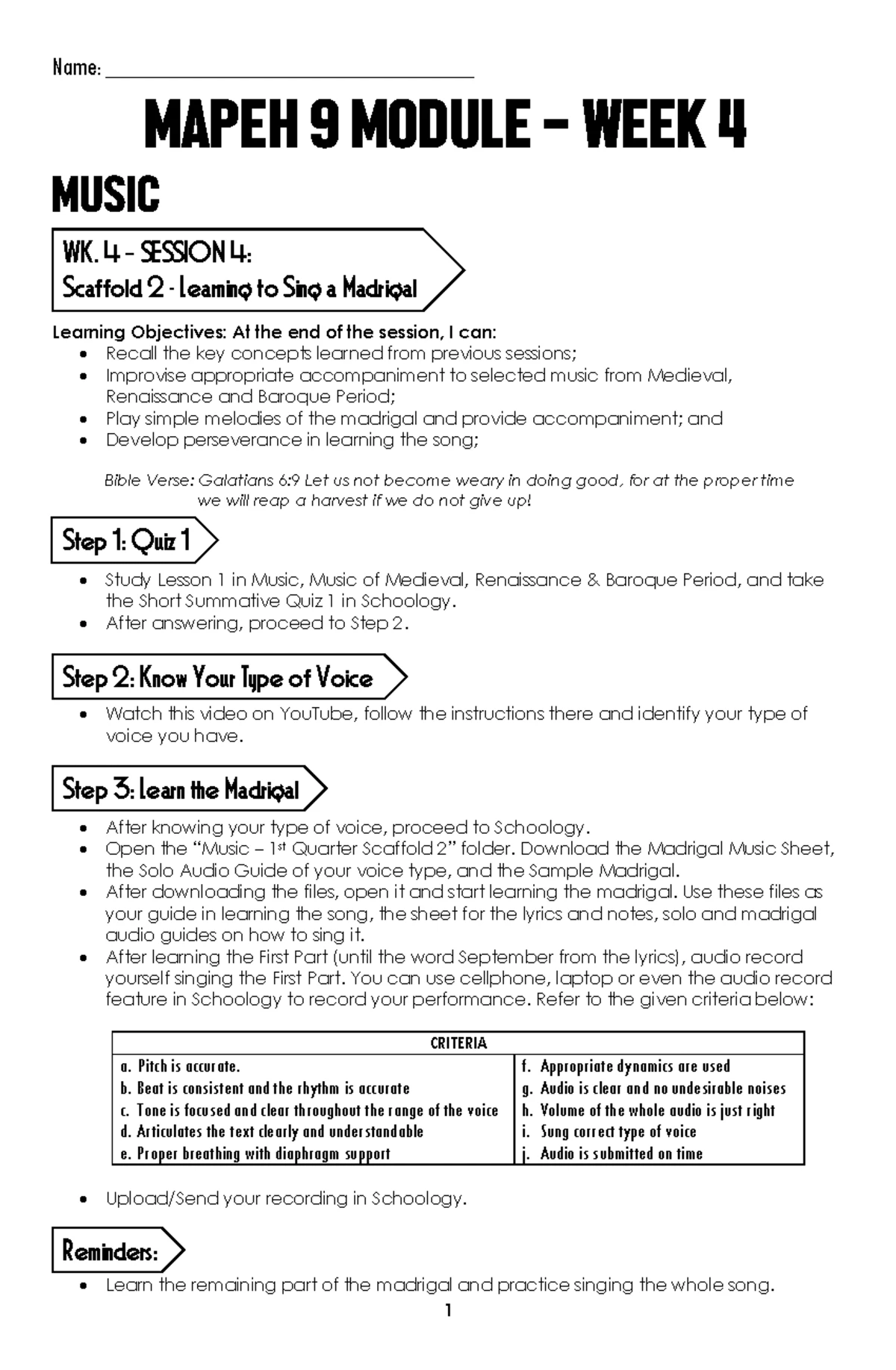 MAPEH 10 Module - Week 4: Music & Arts Activities and Assessments - Studocu