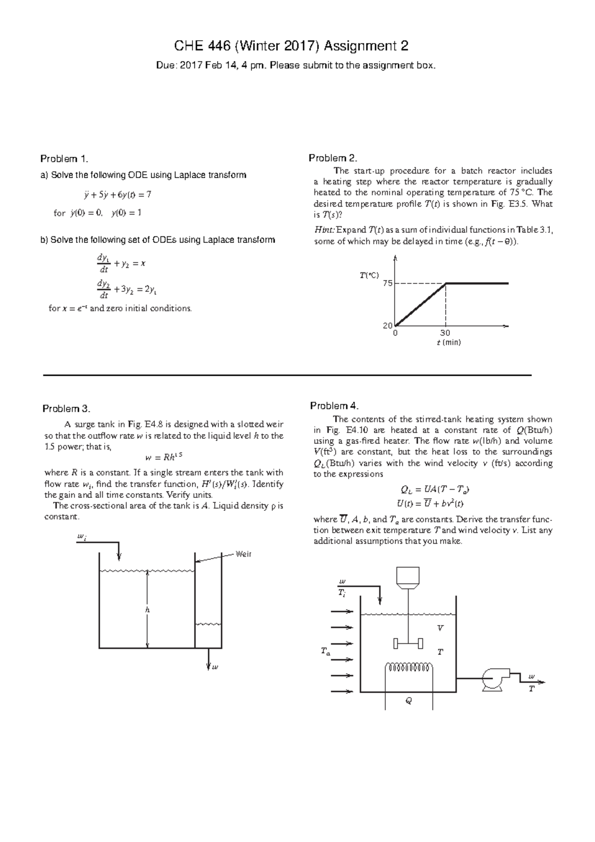 CHE 446 - Winter 2017 Assignment 2 Solutions and Analysis - Studocu
