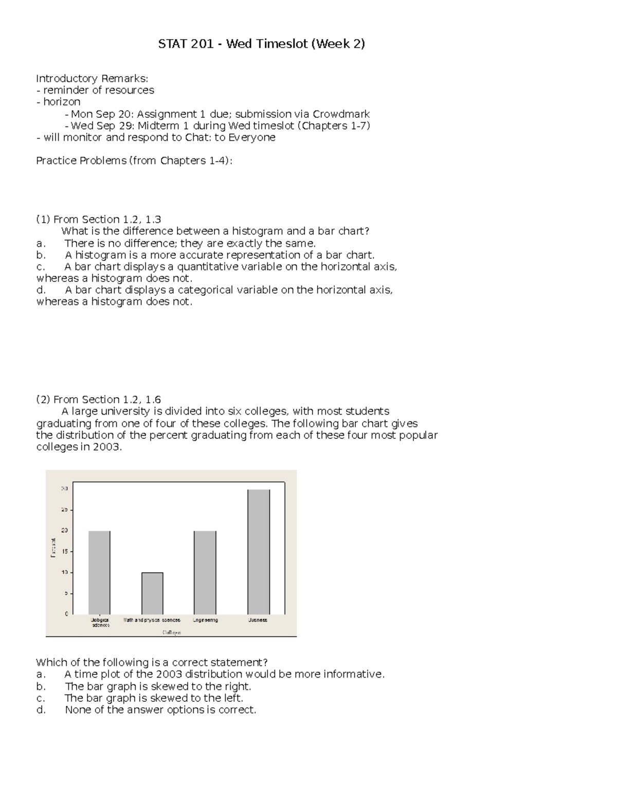 STAT 201 - Week 2 Lecture Notes: Statistics Data Analysis - Studocu