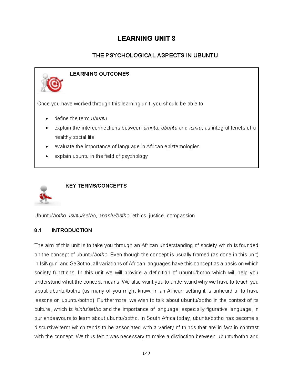 LEARNING UNIT 8: PSYCHOLOGICAL ASPECTS OF UBUNTU IN AFRICAN CONTEXT ...