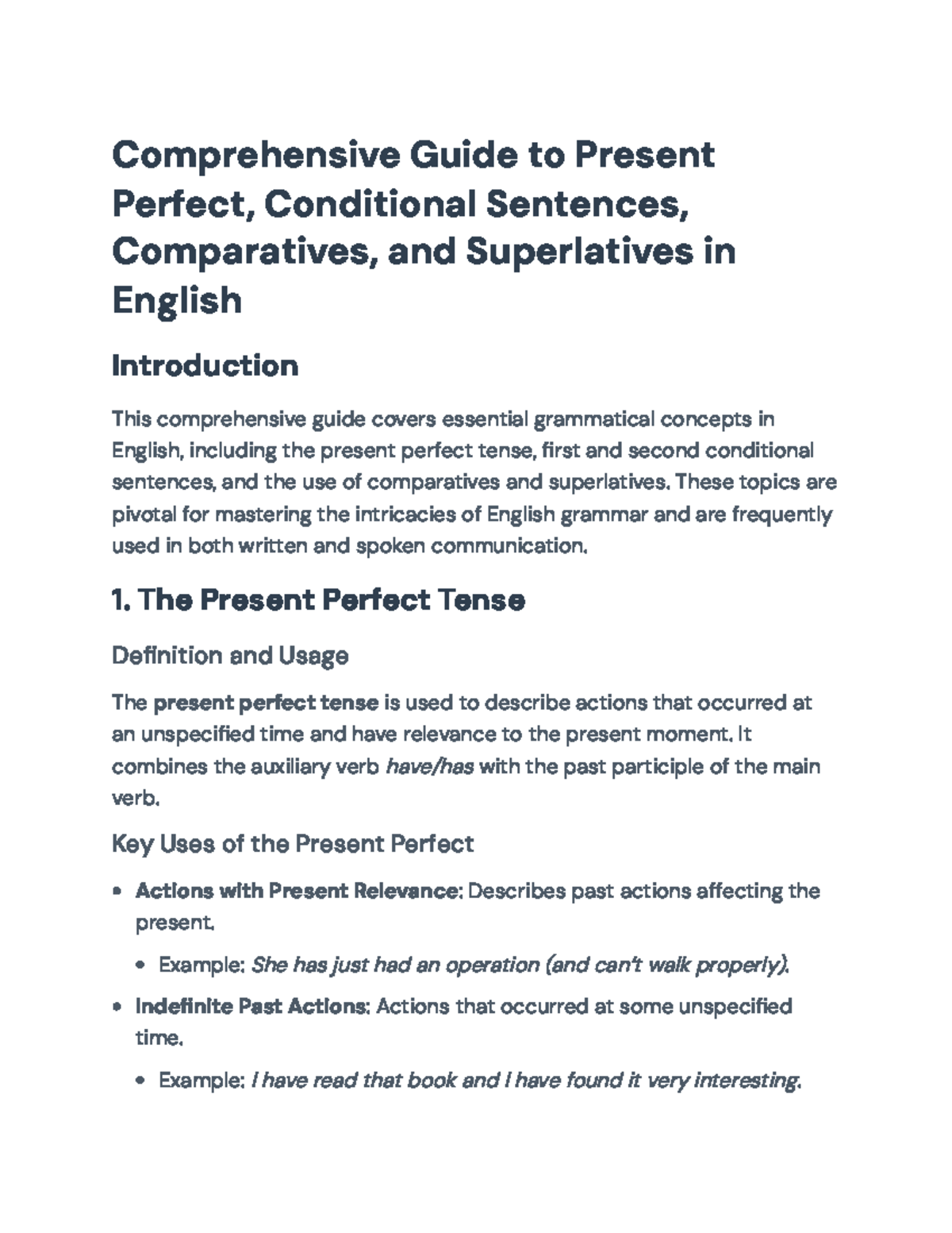 Comprehensive Guide to English Grammar: Present Perfect & Conditionals ...
