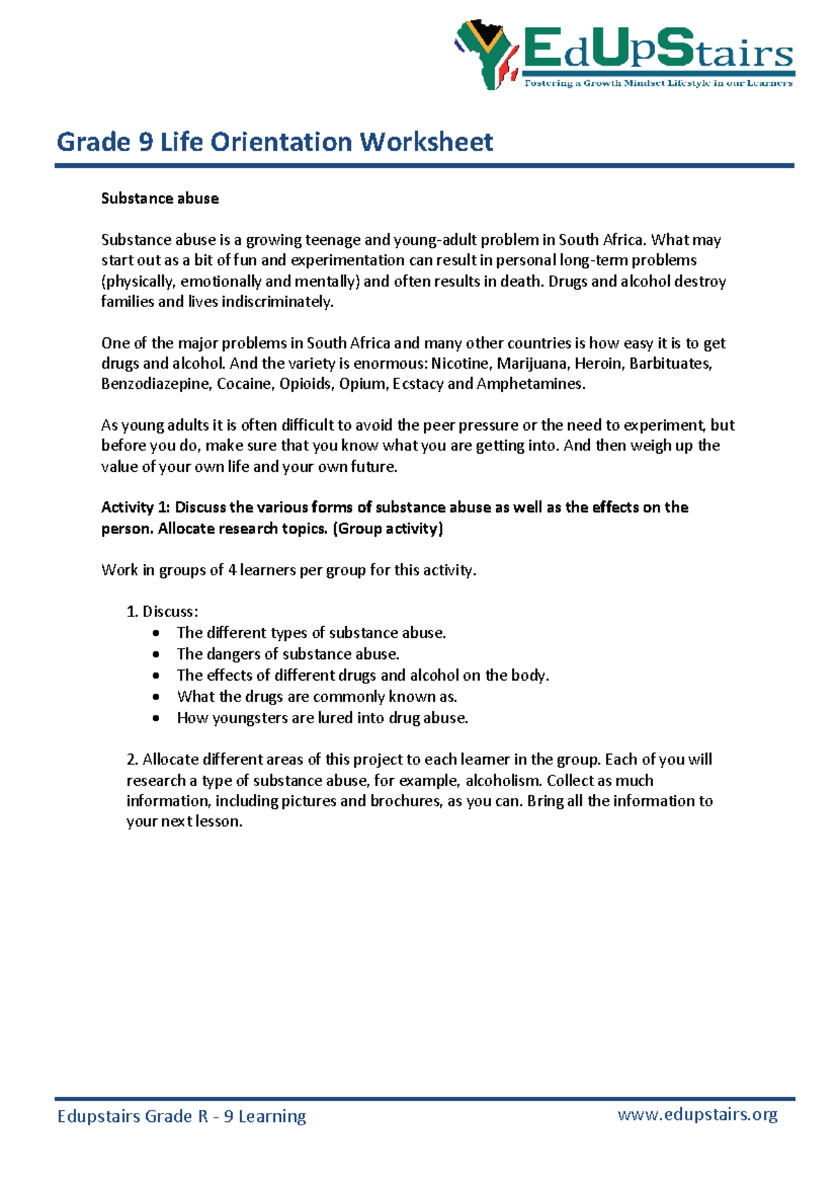 Substance Abuse Project - Group Activities and Assessments - Studocu