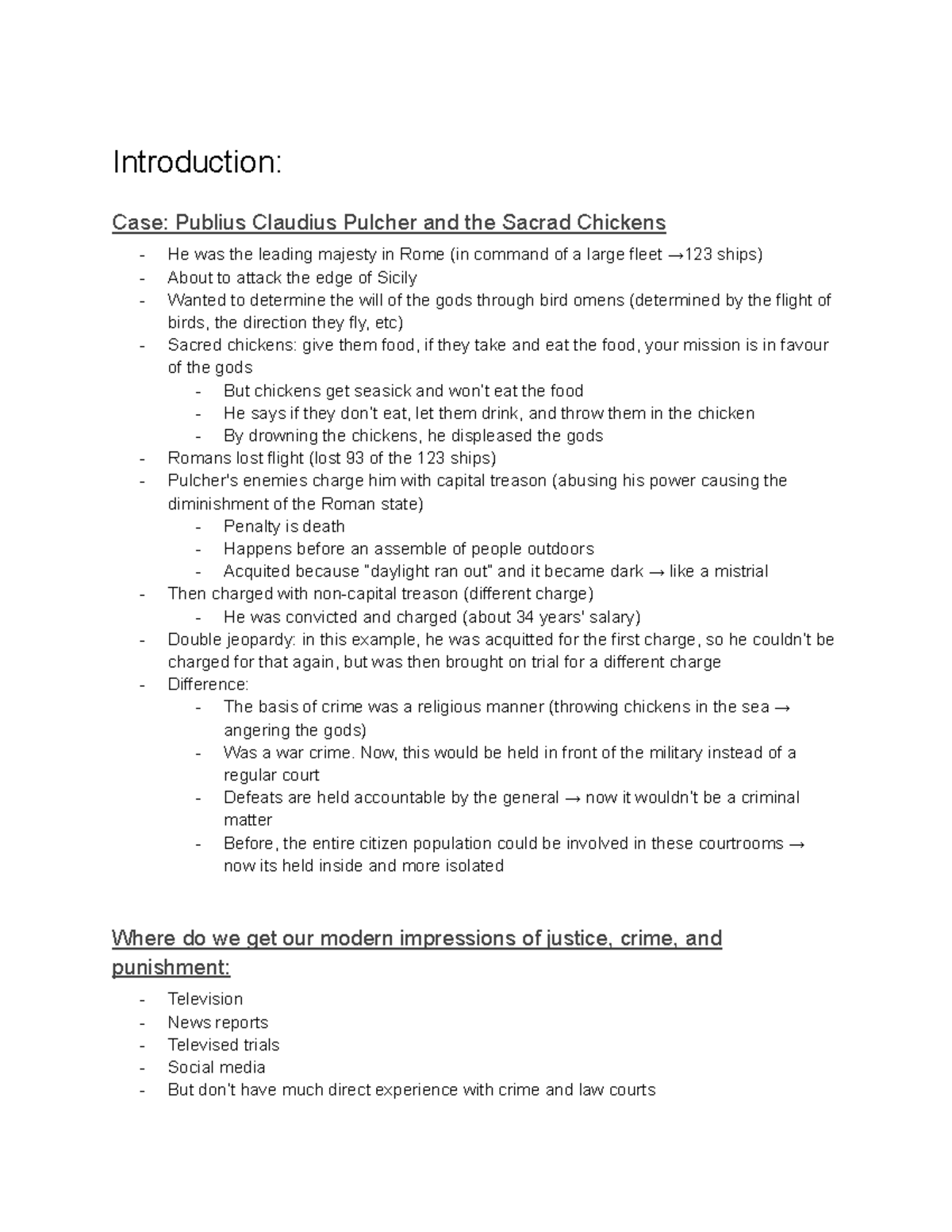 Intro - lecture notes for week 1 - Introduction: Case: Publius Claudius ...