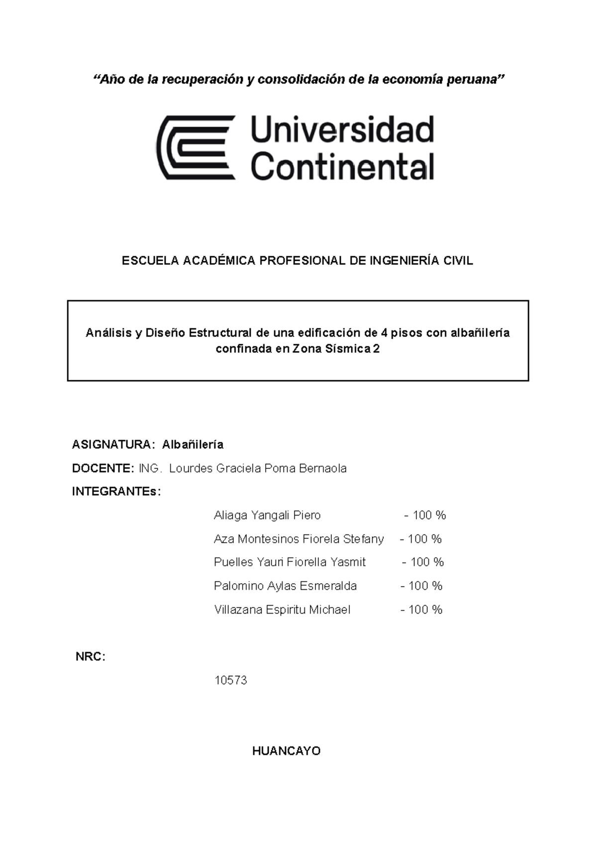 C2 - Albañilería - Análisis Estructural de Edificio 4 Pisos en Huancayo - Document Preview