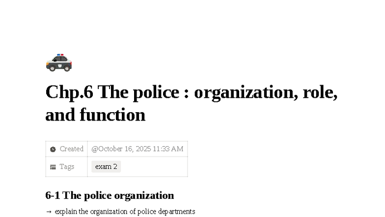 Chp. 6 Police Organization, Roles, and Functions - Exam 2 Notes - Studocu