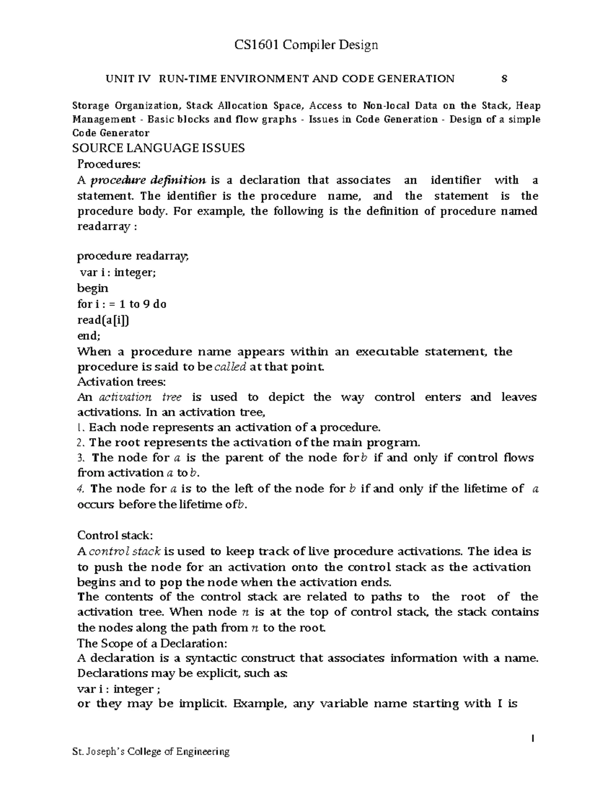 UNIT III: Intermediate Code Generation and Type Checking Principles ...