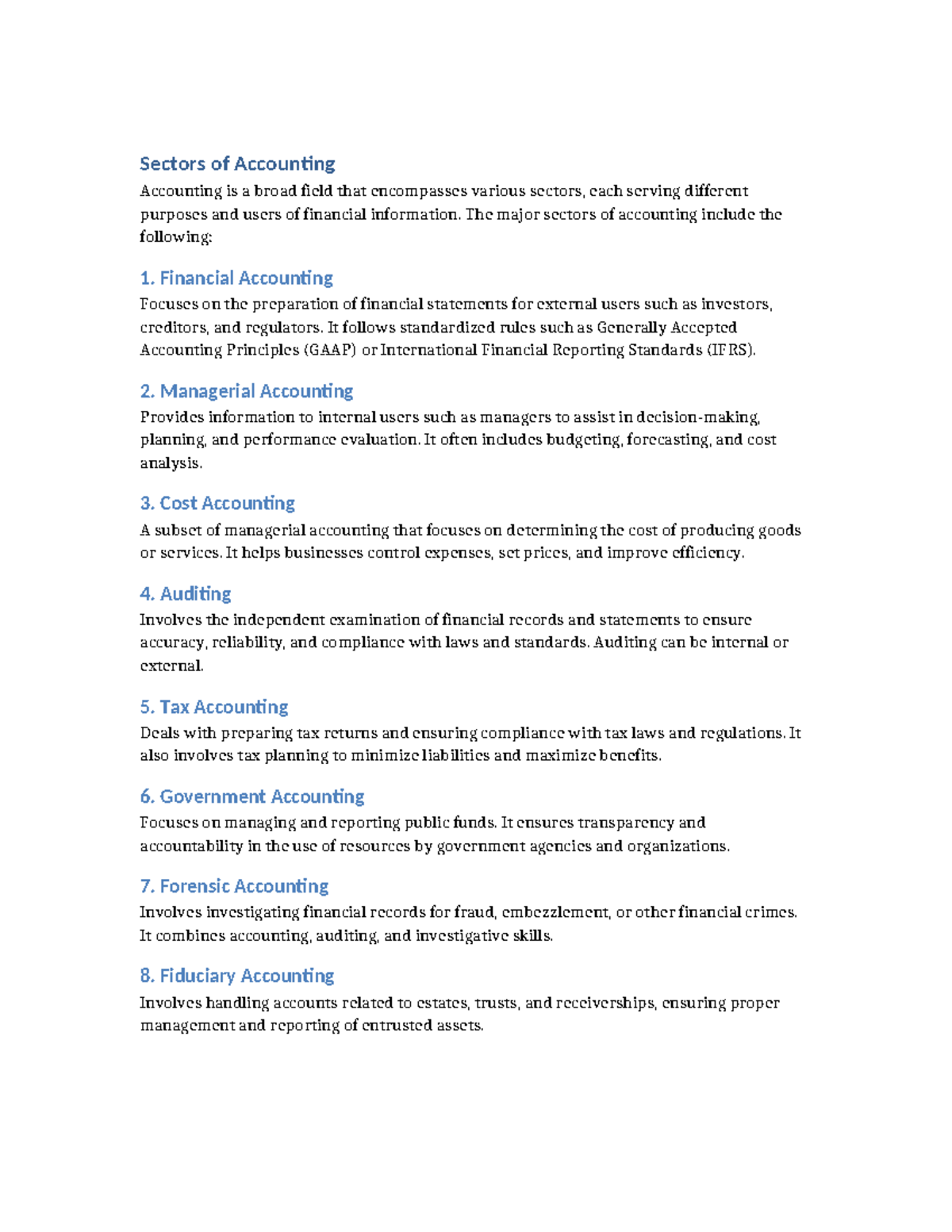 Accounting Sectors Overview: Financial, Managerial, Cost & More - Studocu