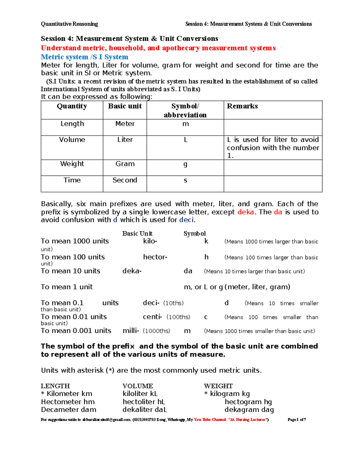 Quantitative Reasoning QTR 4: Measurement System & Unit Conversions ...