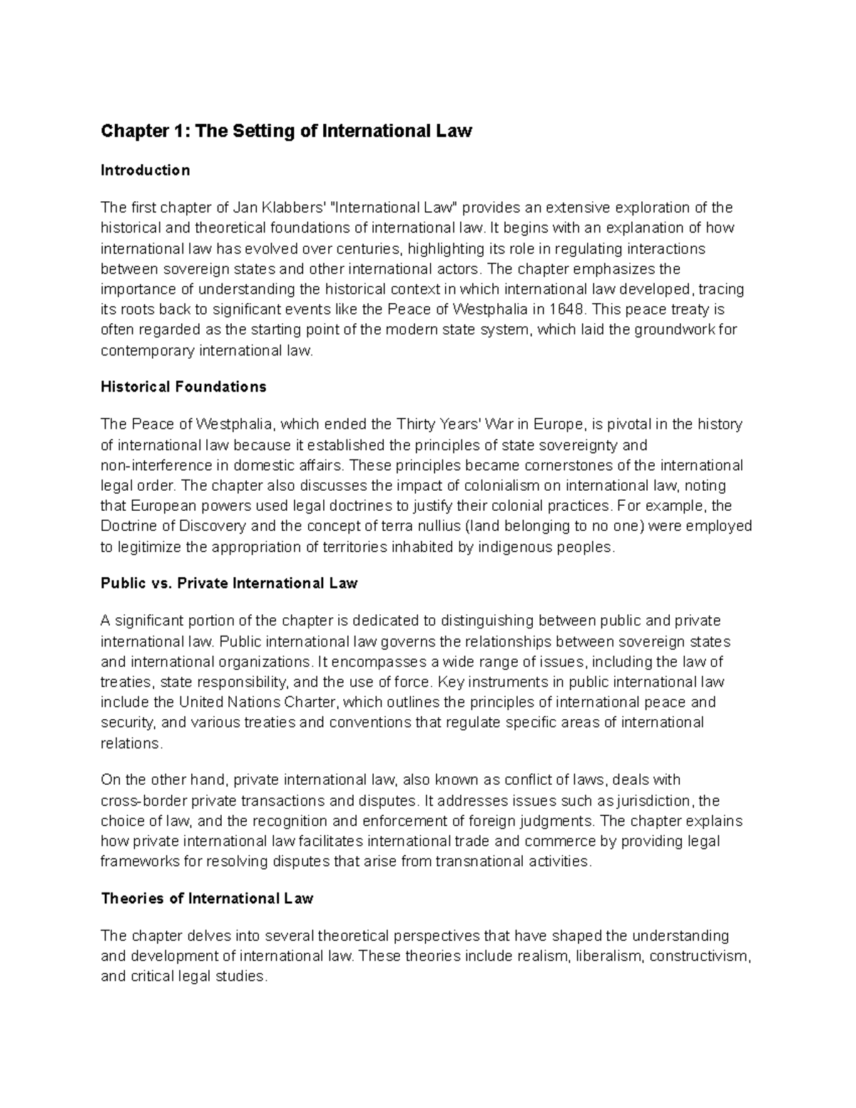 International Law Overview: Chapter Summaries & Key Concepts - Studocu