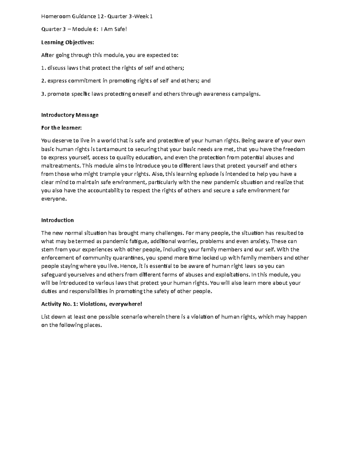 HGP 12 Q3 Week 1 - goodluck - Homeroom Guidance 12- Quarter 3-Week 1 ...