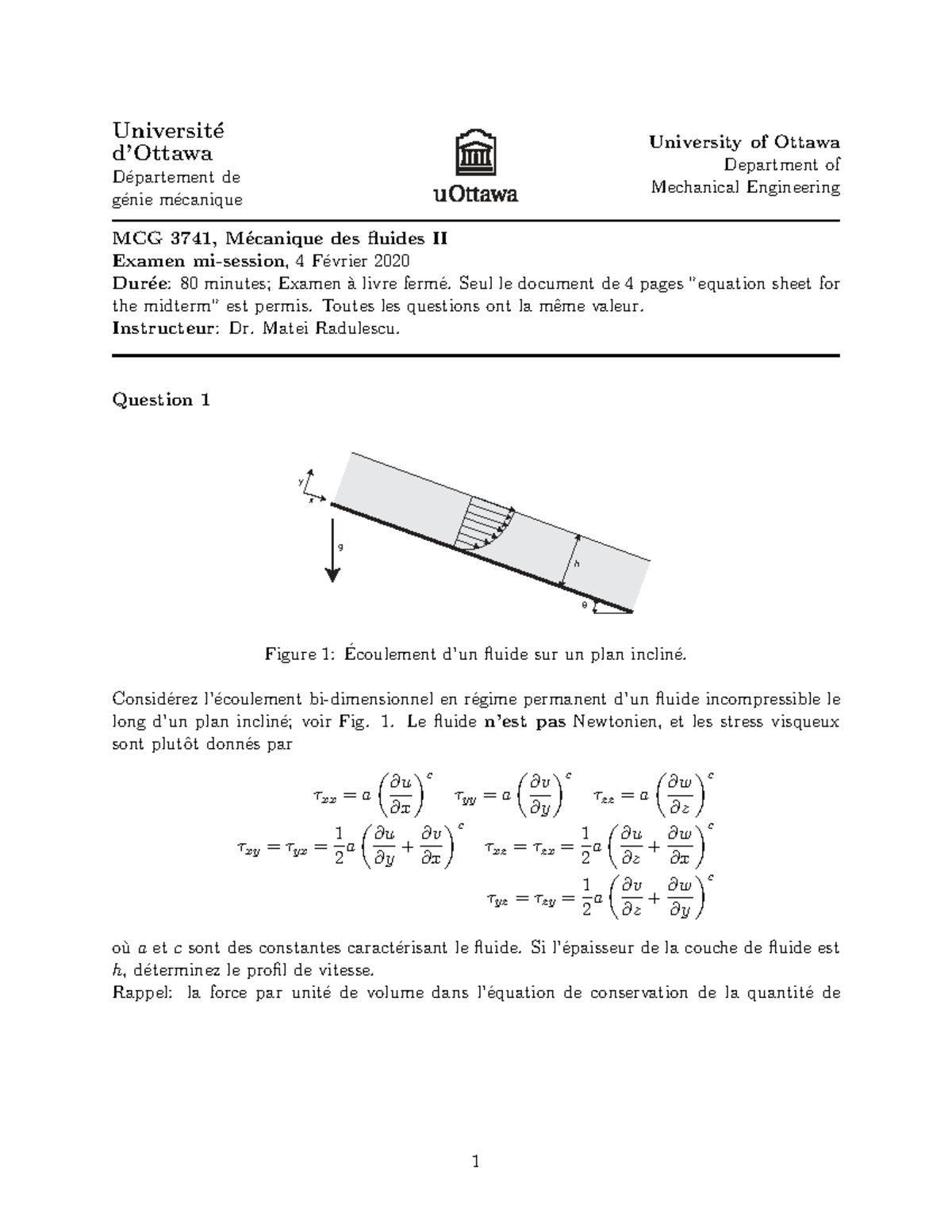 MCG3741 Fluid Mechanics II Midterm Exam 2020 Notes - Studocu