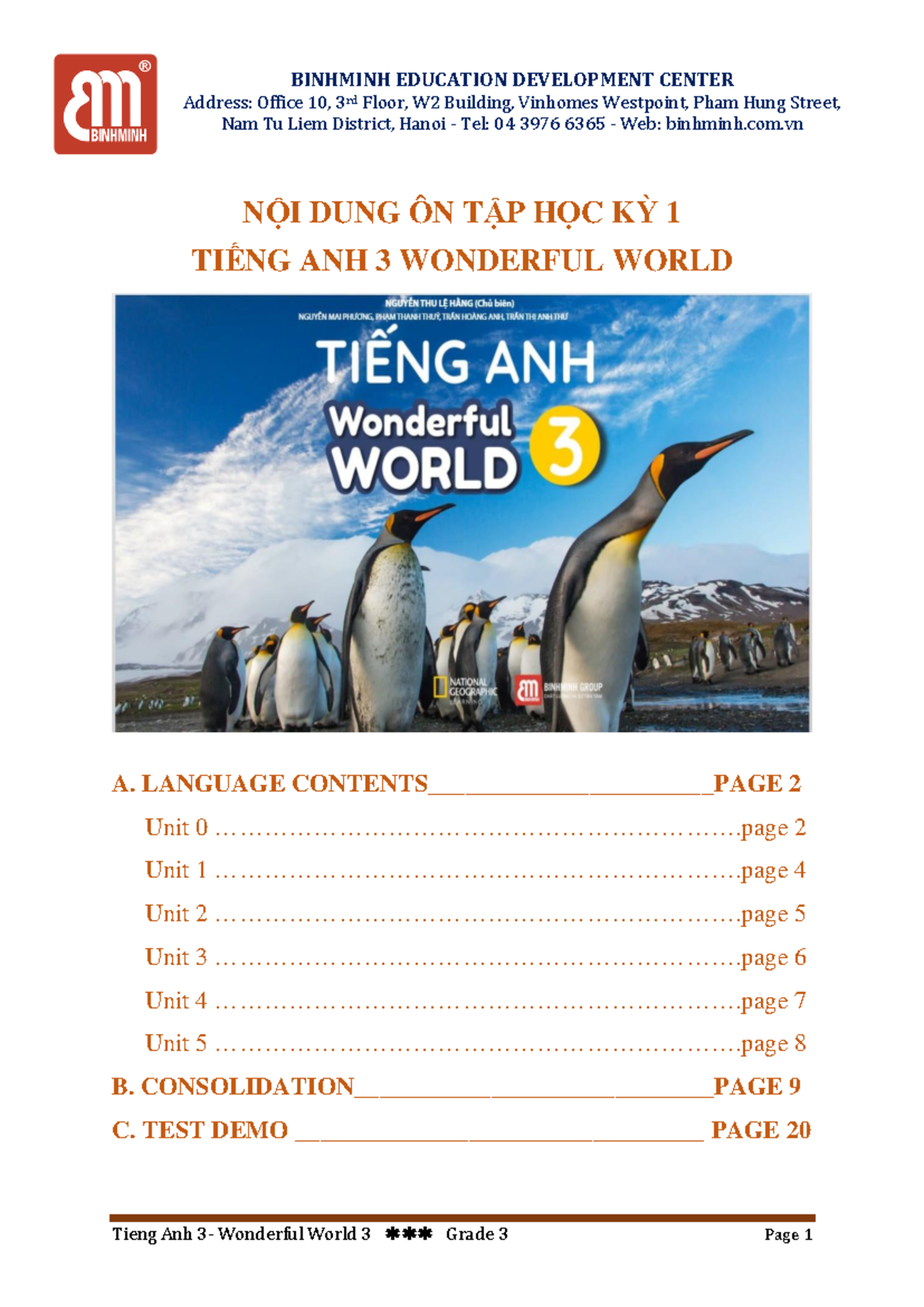De cuong hoc ki 1 mon Tieng anh 3 wonderful world - NỘI DUNG ÔN TẬP HỌC ...