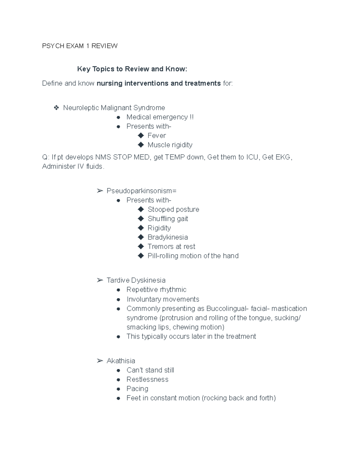 PSYCH 101 EXAM 1 REVIEW: Key Concepts and Nursing Interventions - Studocu
