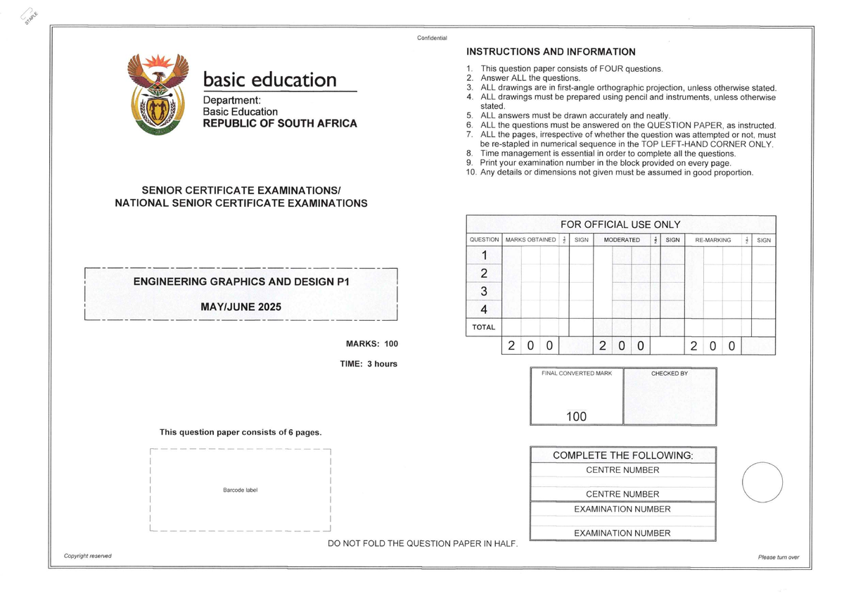 Engineering Graphics & Design P1 Final Exam Instructions 2025 - Studocu