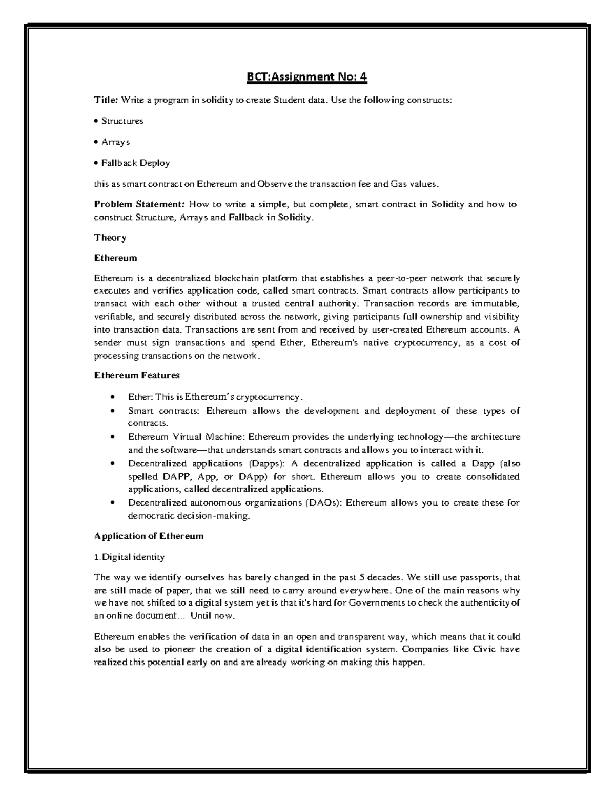 BCT 4 - Assignment 4: Solidity Smart Contract for Student Data - Studocu