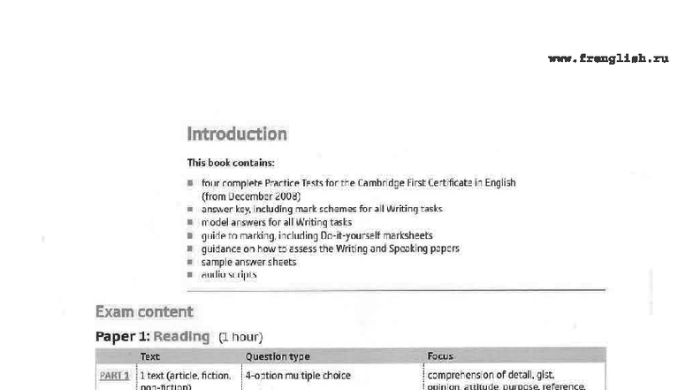 FCE Practice Tests: Test 1 Overview and Content - Studocu