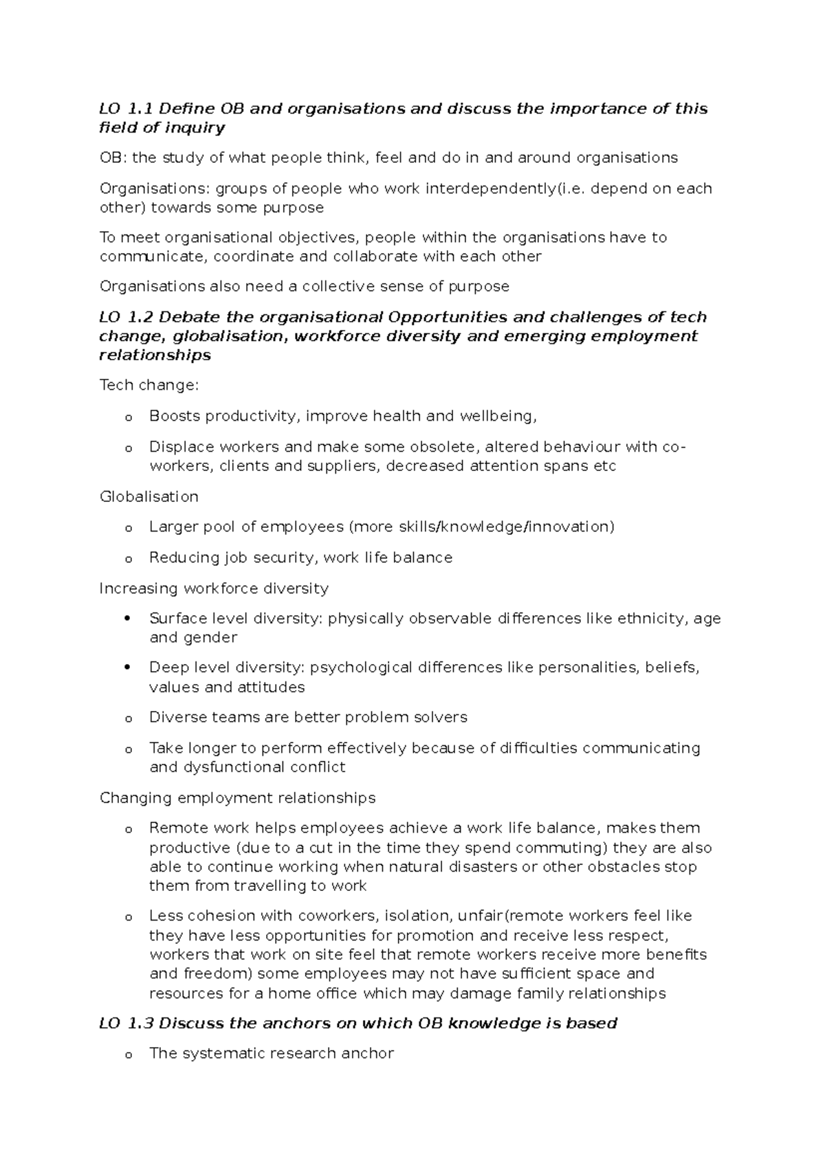 OB textbook notes ch1 - Summary Organisational Behaviour 5e; Emerging ...
