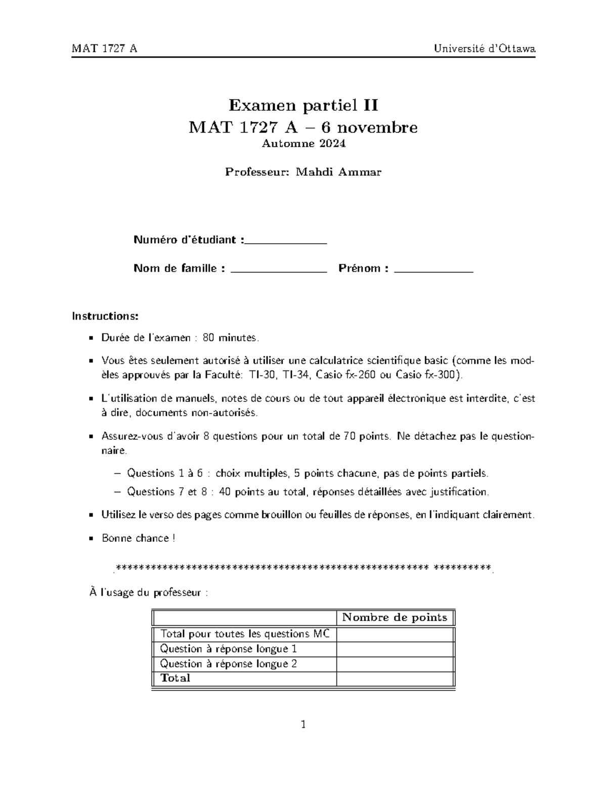 Solutions Examen Partiel 2-MAT1727A - Examen partiel II MAT 1727 A – 6 ...