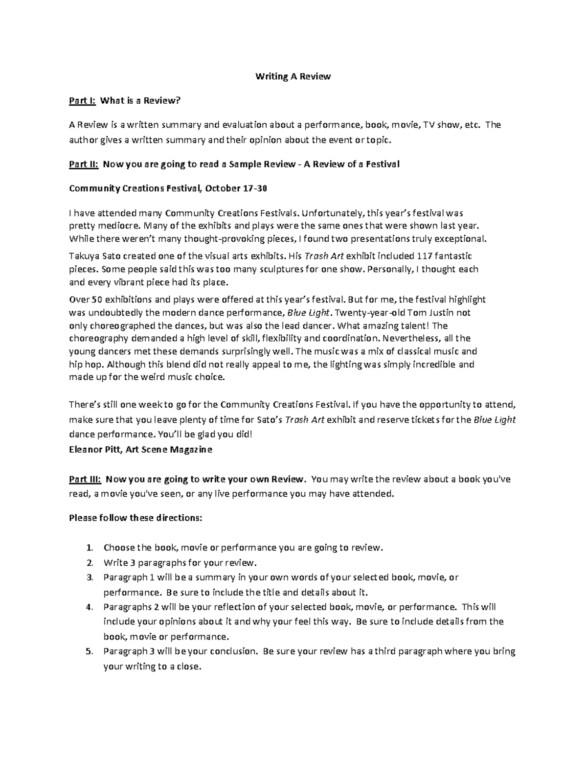 Writing+A+Review+ - WRITING A REVIEW - Writing A Review Part I: What is ...