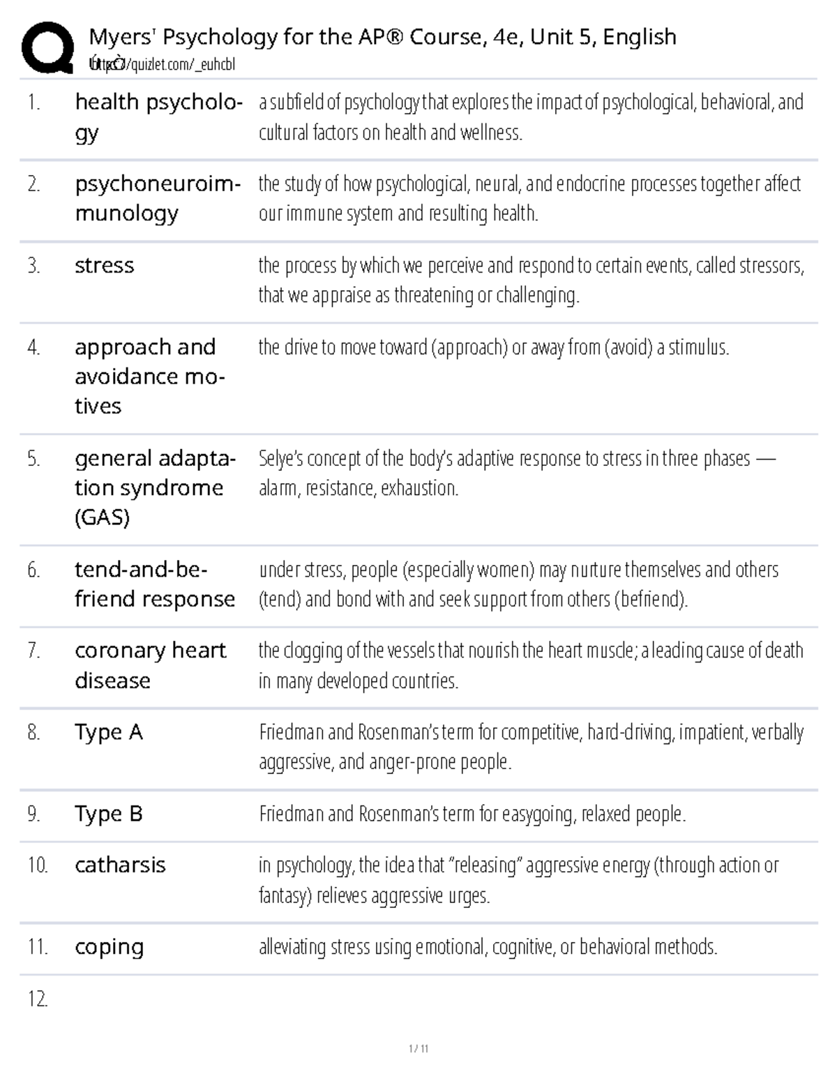Myers' Psychology for the AP® Course, 4e, Unit 5 Study Guide - Ú xÒquizlet/_euhcbl health ...