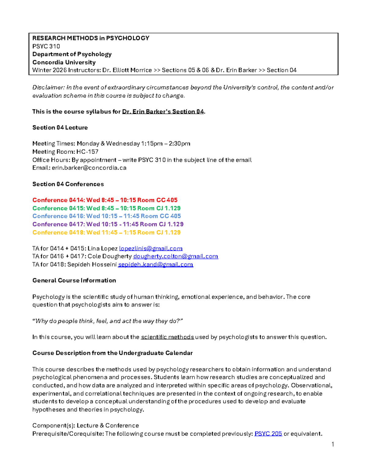 PSYC 310 Research Methods Syllabus - Winter 2026 (Section 04) - Studocu