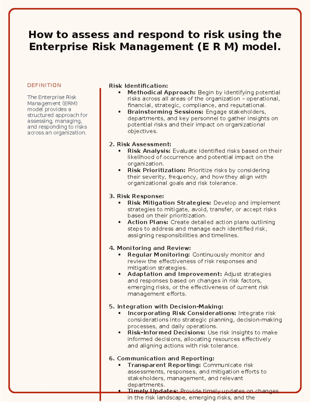 AIS Control 10-5: Assessing and Responding to Risk with ERM Model - Studocu