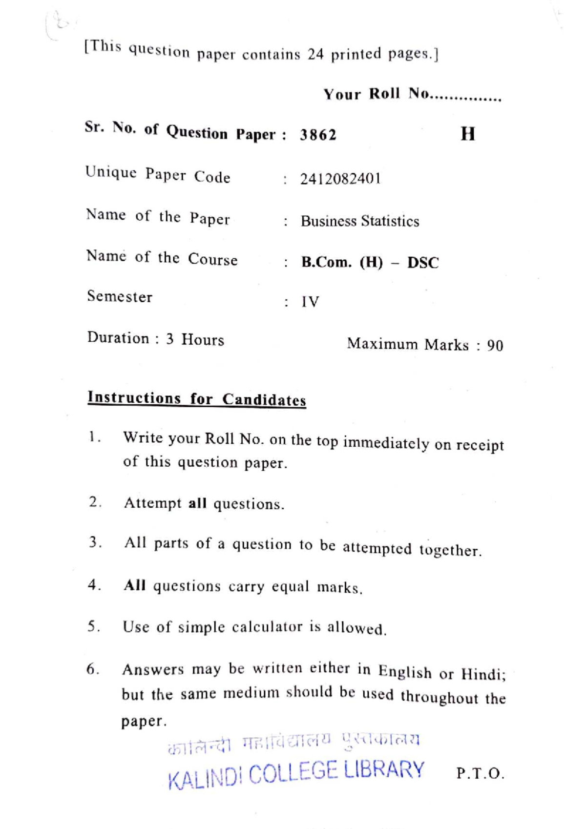 B.Com. (H) DSC IV Business Statistics Final Exam Question Paper - Studocu