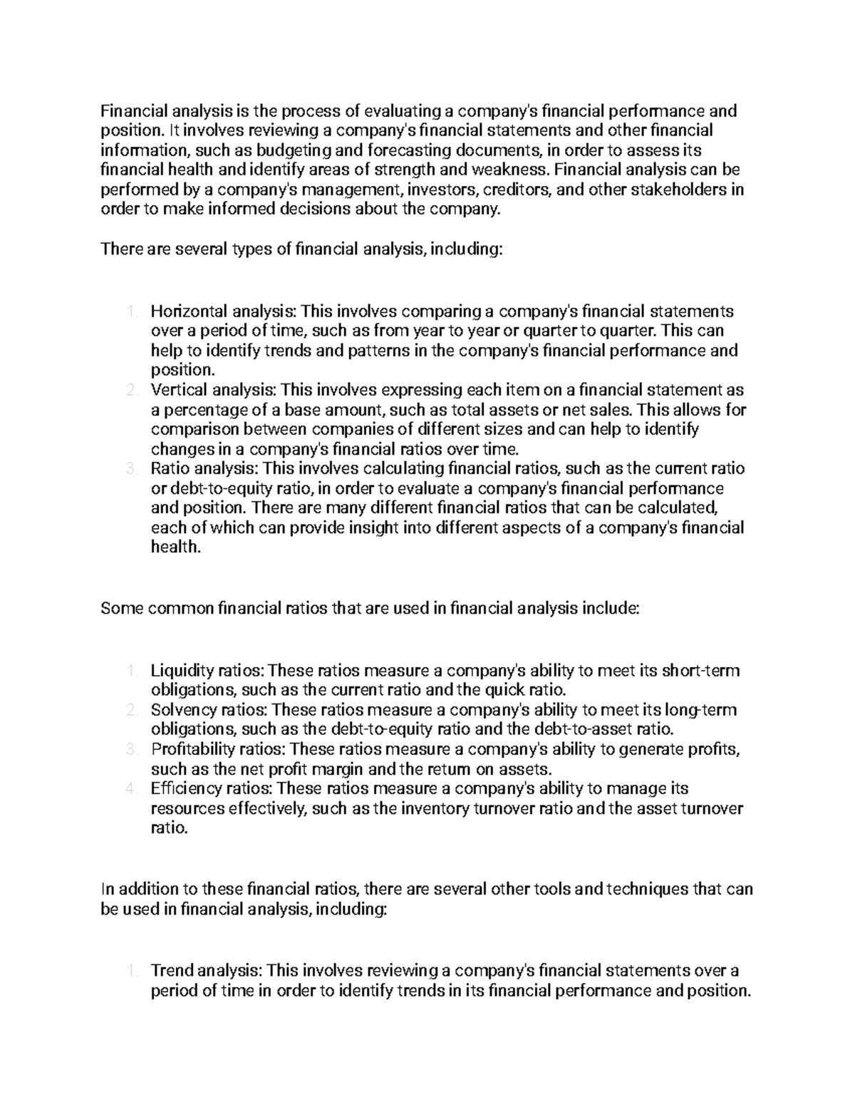 FIN 201 - Lecture Notes on Financial Analysis Techniques and Tools ...