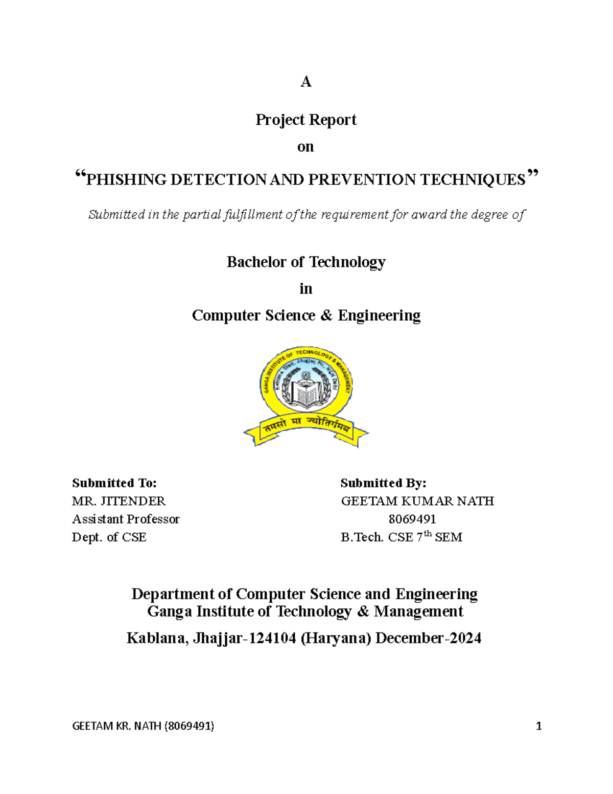 7th Sem Project Report on Phishing Detection & Prevention Techniques ...