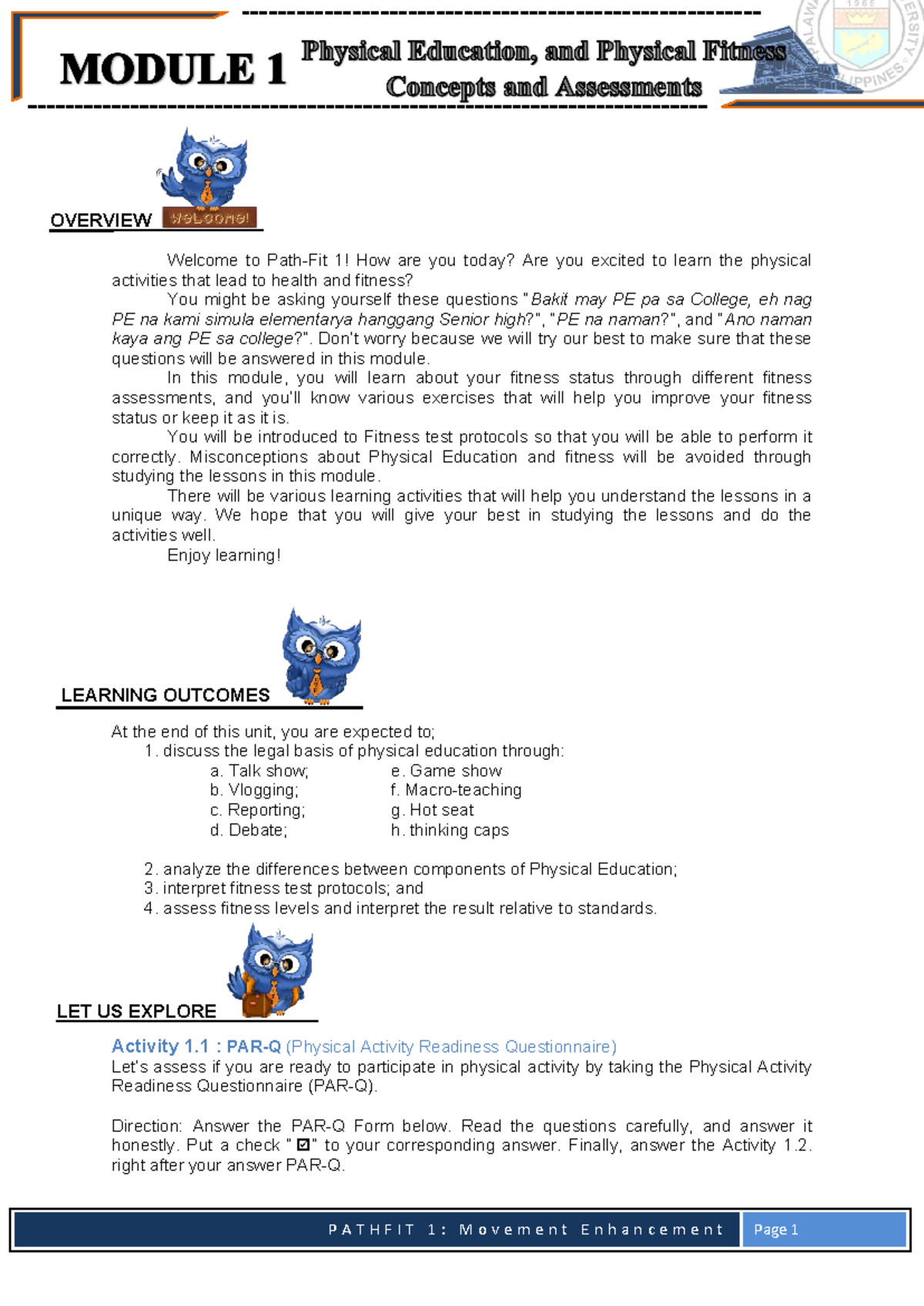 Pathfit-1 Module 1: Final Exam on Fitness Assessment & Protocols - Studocu