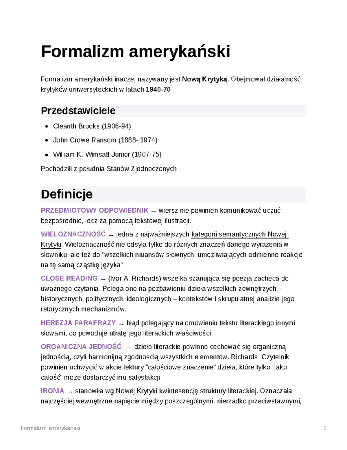 Formalizm Amerykański - Notatki o Nowej Krytyce i Jej Kluczowych ...