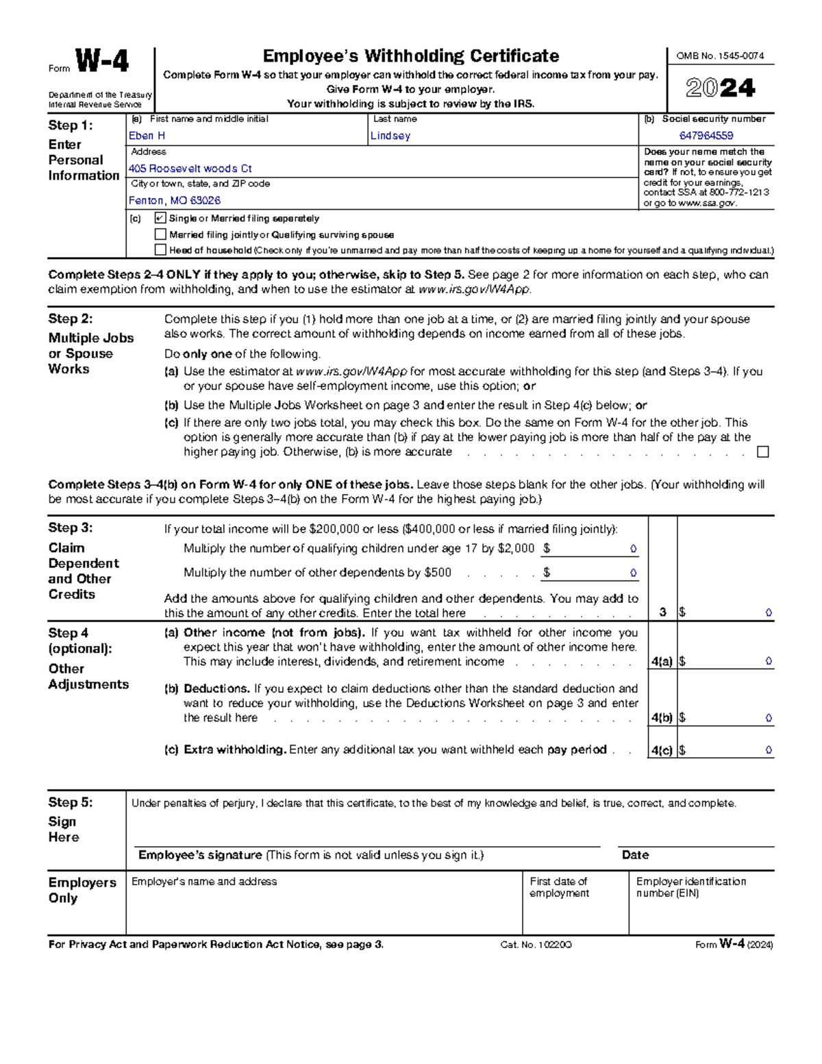Fw4 Me - Fw4 form example key - Form W- Department of the Treasury ...