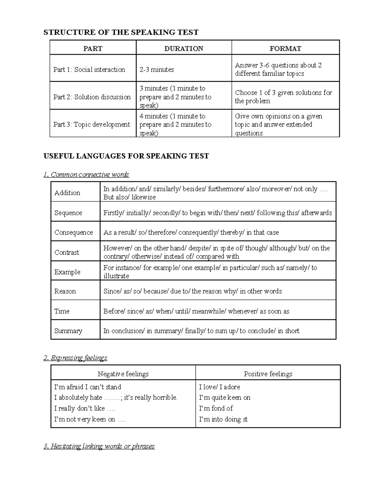 Speaking - vai lon ao that day - STRUCTURE OF THE SPEAKING TEST PART ...