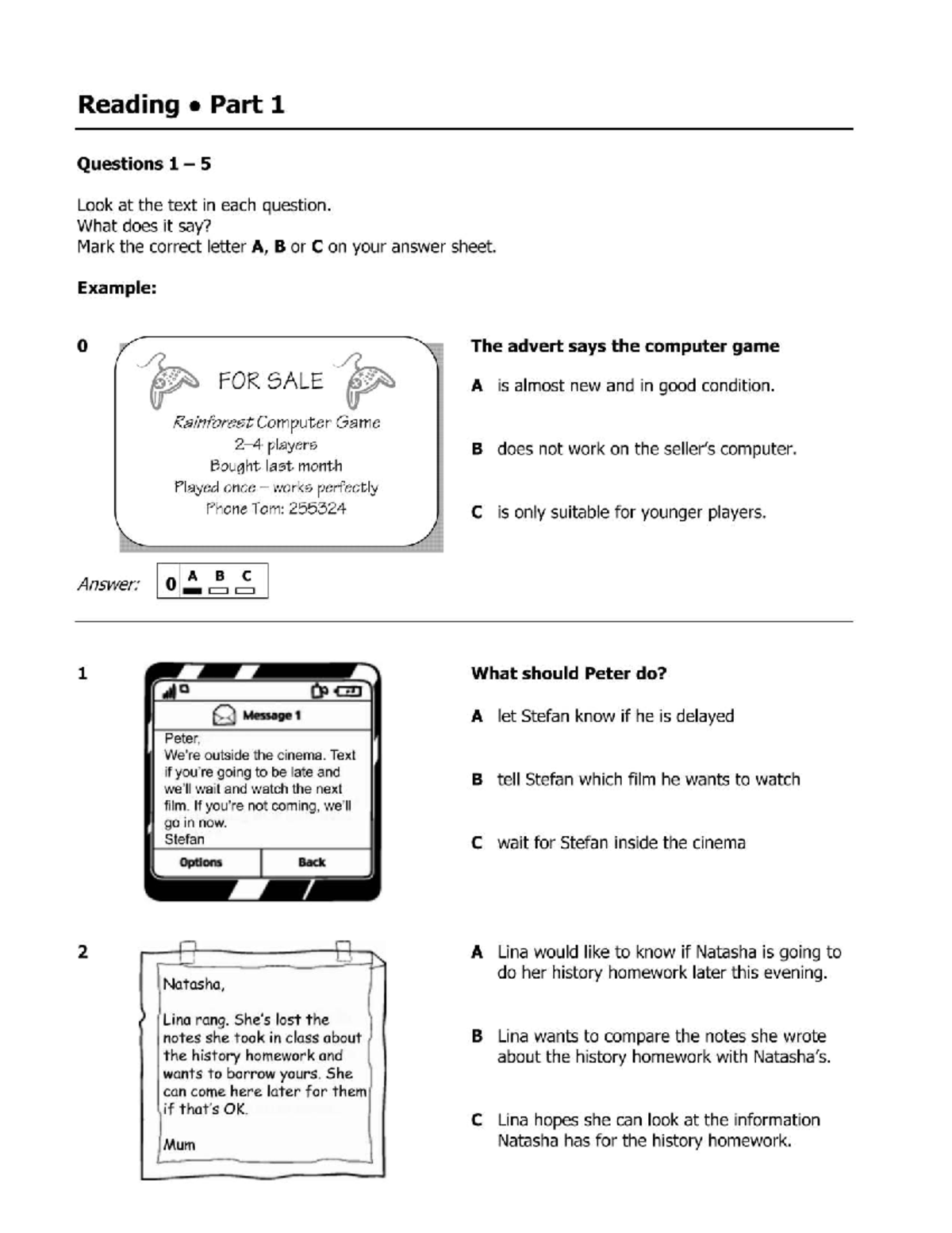 Reading Part 1 & 3 Practice Questions for PET Exam - Studocu