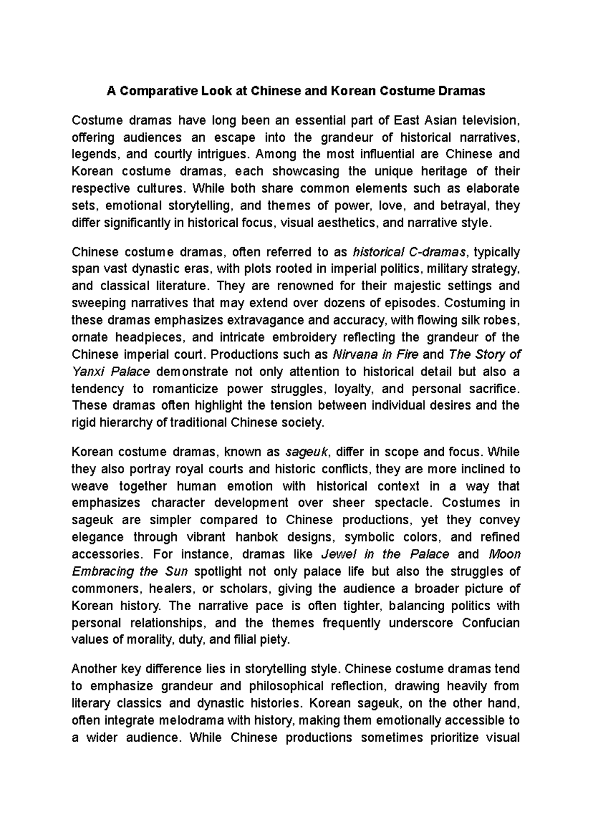 A Comparative Study of Chinese & Korean Costume Dramas - Studocu