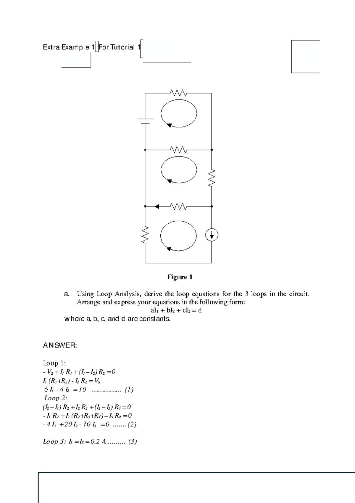 MA2009 Tut 1 Extra: Loop Analysis & Current Divider Rule Examples - Studocu