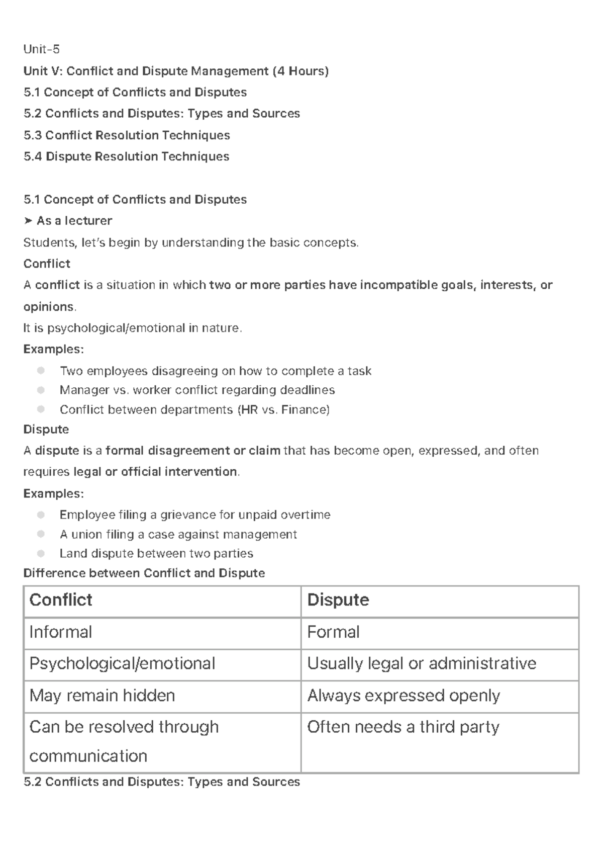 EPP - Unit V: Conflict & Dispute Management Overview and Techniques ...